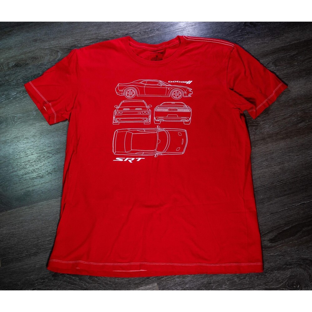 Dodge Shirt Mens XL Red SRT Car Blueprint Graphic Tee T-Shirt Racing